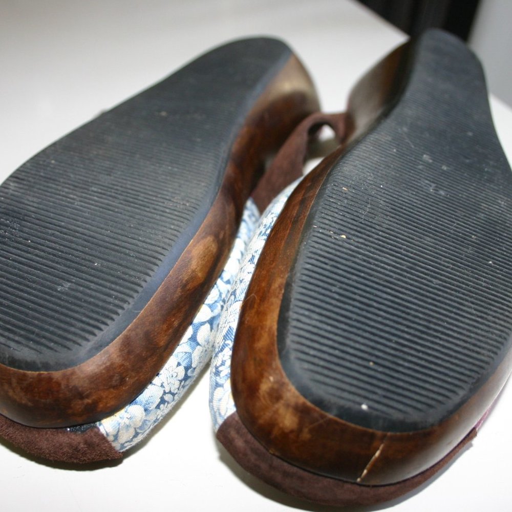 LUCKY PENNY Patchwork Clog Size 8 Wooden Platform/Walnut Stain*Fabric*Suede - Picture 10 of 13